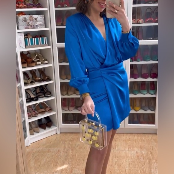 Zara Dresses & Skirts - Zara Dress blue long sleeve draped wrapped mini party cocktail wedding